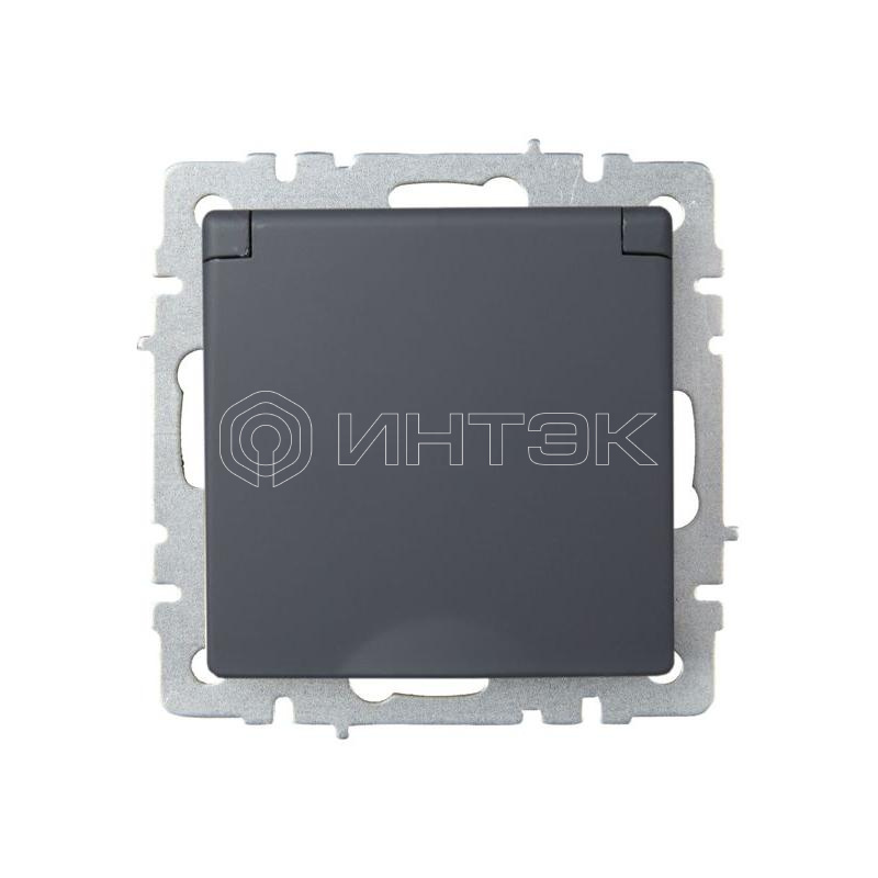 Розетка BRITE РСбш10-3-БрГ 16А IP20 с заземл. защ. шторки с крышкой механизм графит IEK BR-R16-16-K53 изображение, фото