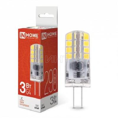 Лампа светодиодная LED-JC 3Вт капсульная прозрачная 4000К нейтр. бел. G4 290лм 12В IN HOME 4690612036021 изображение, фото