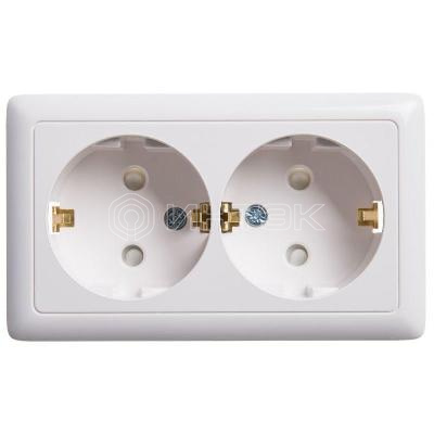 Розетка 2-м ОП Хит 16А IP20 с заземл. защ. шторки бел.  Systeme Electric RA16-239-B изображение, фото