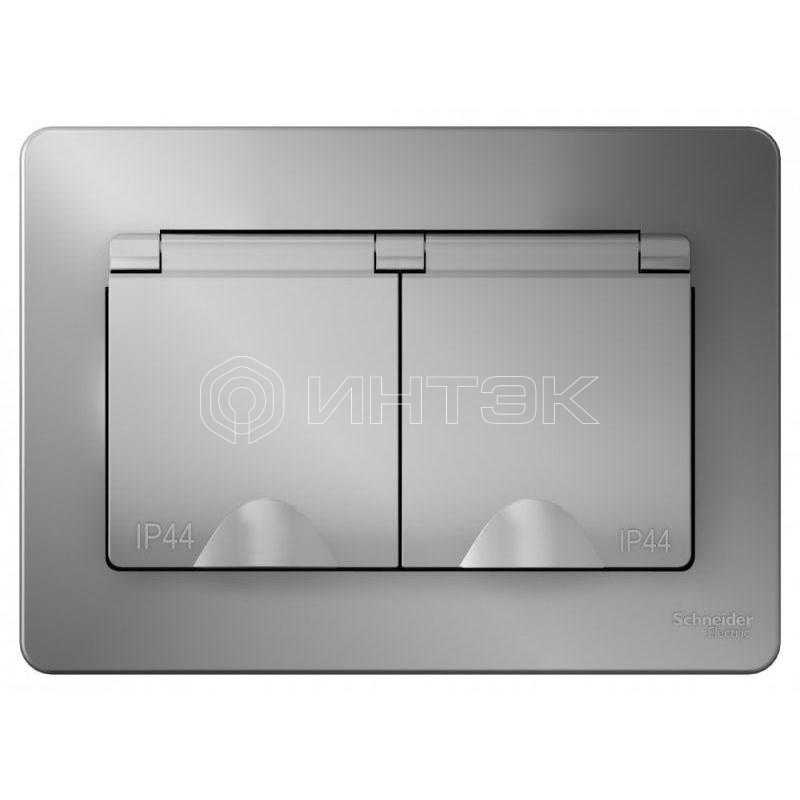Розетка 2-м СП Blanca 16А IP44 250В с заземл. защ. шторки с крышкой алюм.  Systeme Electric BLNRS441123 изображение, фото