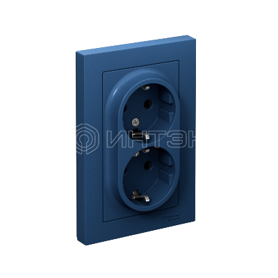 Розетка 2-м. AtlasDesign 16А с заземл. со шторками в сборе аквамарин  Systeme Electric ATN001126 изображение, фото