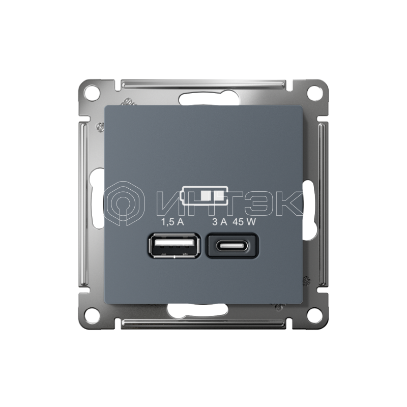 Розетка USB AtlasDesign тип A+C 45Вт QC PD высокоскор. ЗУ механизм грифель Systeme Electric ATN000729 изображение, фото