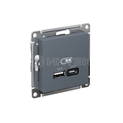 Розетка USB AtlasDesign тип A+C 5В/2.4А 2х5В/1.2А механизм грифель Systeme Electric ATN000739 изображение, фото