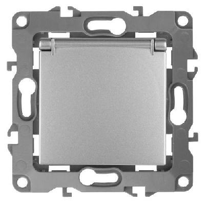 Розетка 1-м СП Эра12 12-2103-03 16А IP20 16AX 250В 2P+E Schuko защ. шторки с крышкой механизм алюм. Эра Б0014695 изображение, фото