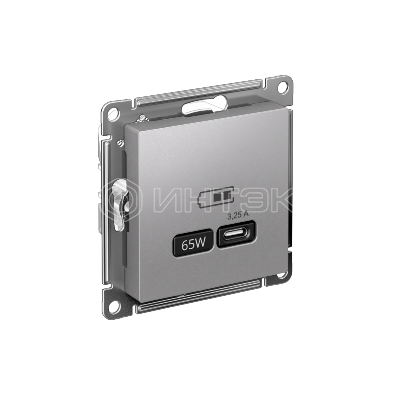Розетка USB AtlasDesign тип C 65Вт QC PD высокоскор. ЗУ механизм алюм. Systeme Electric ATN000327 изображение, фото