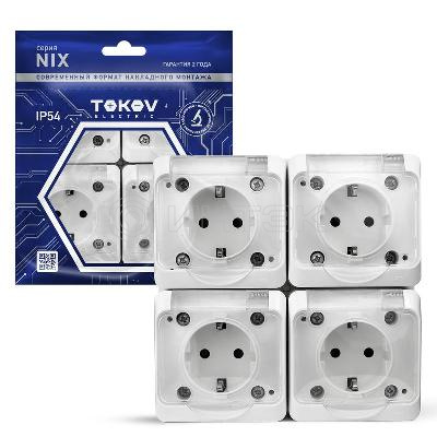 Розетка 4-м ОП Nix 16А IP54 250В с заземл. с прозр. крышкой бел. TOKOV ELECTRIC TKE-NX-R4Z-C01T-IP54 изображение, фото