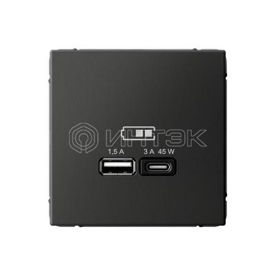 Розетка USB ArtGallery тип A+C 45Вт QC PD высокоскор. ЗУ механизм базальт Systeme Electric GAL001429 изображение, фото