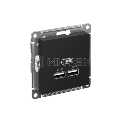 Розетка USB AtlasDesign тип A+A 5В 1х2.1А 2х1.05А механизм карбон  Systeme Electric ATN001033 изображение, фото