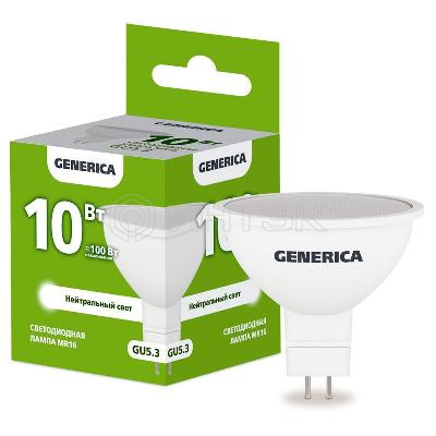 Лампа светодиодная MR16 10Вт софит 4000К GU5.3 230В GENERICA LL-MR16-10-230-40-GU5-G изображение, фото