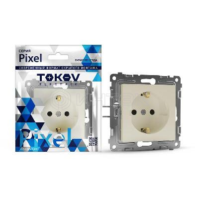 Розетка 1-м СП Pixel 16А IP20 с заземл. защ. шторки механизм беж. TOKOV ELECTRIC TKE-PX-R1ZSF-C02 изображение, фото