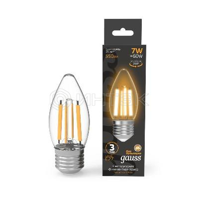 Лампа светодиодная филаментная Black Filament 7Вт свеча 2700К тепл. бел. E27 550лм GAUSS 103802107 изображение, фото