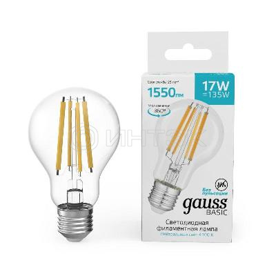 Лампа светодиодная филаментная Basic Filament А60 17Вт 4100К Е27 1550лм GAUSS 10212272 изображение, фото