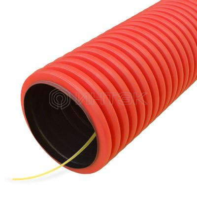 Труба гофрированная двустенная ПНД гибкая d50мм с протяжкой SN26 450 красн. (уп.50м) Промрукав PR15.0113 изображение, фото