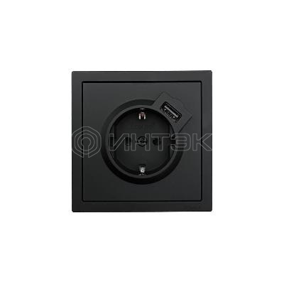 Розетка 1-м СП ZIMA IP20 + USB с заземл. механизм черн. бархат LEZARD 704-4288-181 изображение, фото