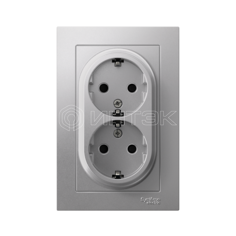 Розетка 2-м СП AtlasDesign 16А IP20 с заземл. защ. шторки в сборе алюм.  Systeme Electric ATN000326 изображение, фото
