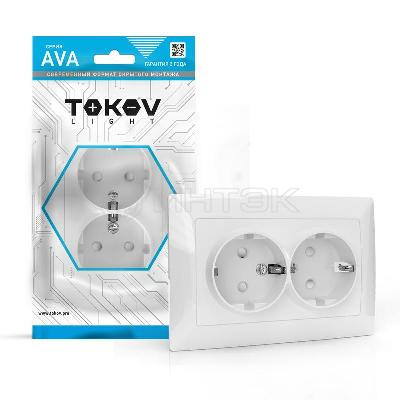 Розетка 2-м СП AVA 16А IP20 с заземл. защ. шторки в сборе бел. TOKOV ELECTRIC TKL-AV-R2FZSF-C01 изображение, фото