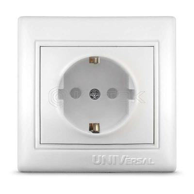 Розетка 1-м СП Севиль 16А IP32 с заземл. защ. шторки бел. UNIVersal С0049 изображение, фото