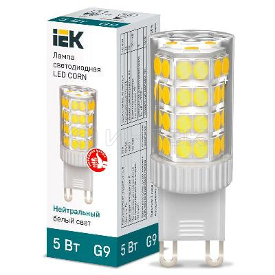 Лампа светодиодная Corn 5Вт капсульная 4000К нейтр. бел. G9 230В керамика IEK LLE-Corn-5-230-40-G9 изображение, фото