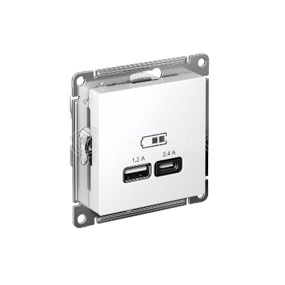 Розетка USB AtlasDesign тип A+C 5В/2.4А 2х5В/1.2А механизм лотос Systeme Electric ATN001339 изображение, фото