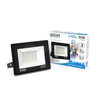 Прожектор светодиодный Elementary 30Вт 6500К IP65 2700лм 200-240В ДО черн. GAUSS 613100330 изображение, фото