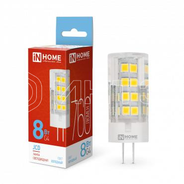 Лампа светодиодная LED-JCD 8Вт капсульная прозрачная 6500К холод. бел. G4 760лм 230В IN HOME 4690612036229 изображение, фото