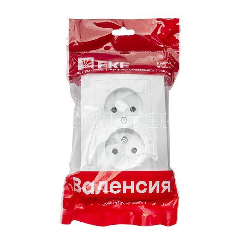 Розетка 2-м СП Валенсия 10А IP20 без заземл. защ. шторки бел. PROxima EKF EWR10-102-10 изображение, фото