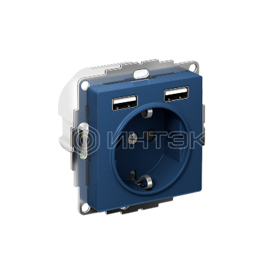 Розетка AtlasDesign 16А с 2-мя заряд. устройствами USB тип A+A 5В/2.4А 2х5В/1.2А механизм аквамарин Systeme Electric ATN001130 изображение, фото