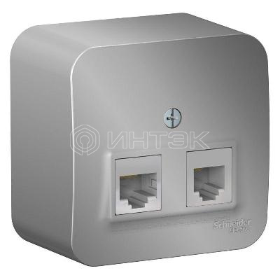 Розетка компьютерная + телефонная 2-м ОП Blanca RJ45 кат.5E + RJ11 с изолир. пластиной алюм. Systeme Electric BLNIA045113 изображение, фото