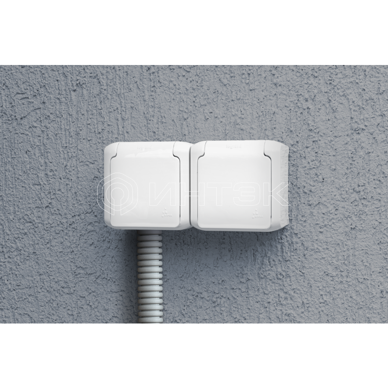 Розетка 2-м ОП Quteo 16А IP44 250В 2х2P+E с заземл. защ. шторки с крышкой бел. Legrand 782323 изображение, фото
