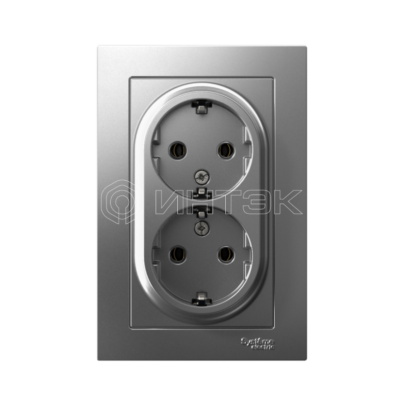 Розетка 2-м СП AtlasDesign 16А IP20 с заземл. в сборе сталь  Systeme Electric ATN000924 изображение, фото