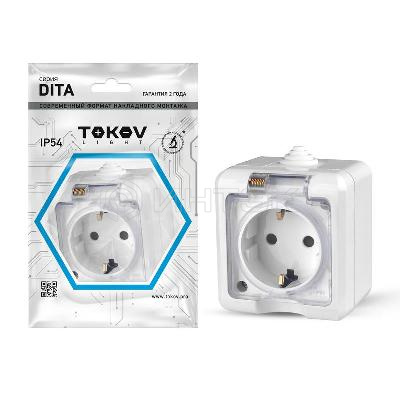 Розетка 1-м ОП Dita 16А IP54 250В с заземл. с прозр. крышкой бел. TOKOV ELECTRIC TKL-DT-R1Z-C01T-IP54 изображение, фото