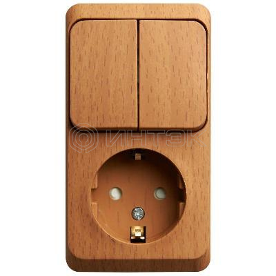 Блок ОП Этюд (1-м розетка с заземл. защ. шторки + 2-кл. выкл.) бук Systeme Electric BPA16-202T изображение, фото