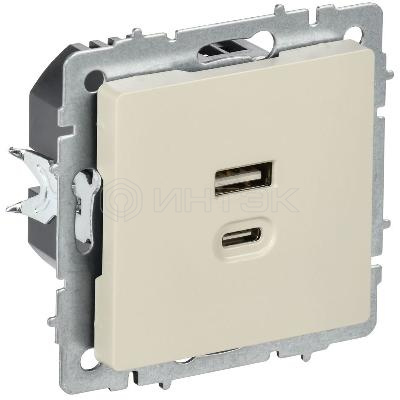Розетка СП BRITE РЮ11-2-БрКр USB A+C 45Вт высокоскор. заряд. беж. IEK BR-U22-045-K10 изображение, фото