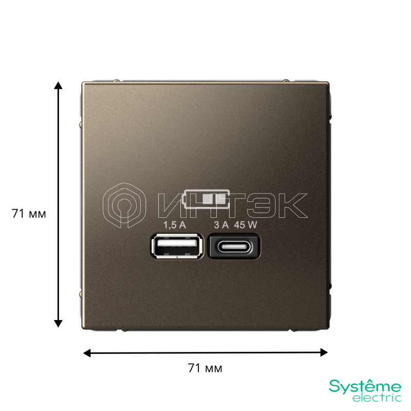 Розетка USB ArtGallery тип A+C 45Вт QC PD высокоскор. ЗУ механизм мокко Systeme Electric GAL000629 изображение, фото