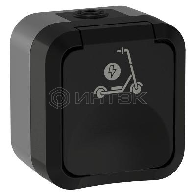 Розетка 1-м ОП TORS TS121 16А IP55 с заземл. защ. шторки с крышкой с иконкой самокат графит IEK TS-R110-16-55-K53 изображение, фото