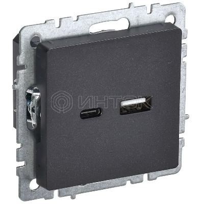 Розетка BRITE USB A+C 18Вт РЮ11-1-БрЧ механизм черн. IEK BR-U22-018-K02 изображение, фото