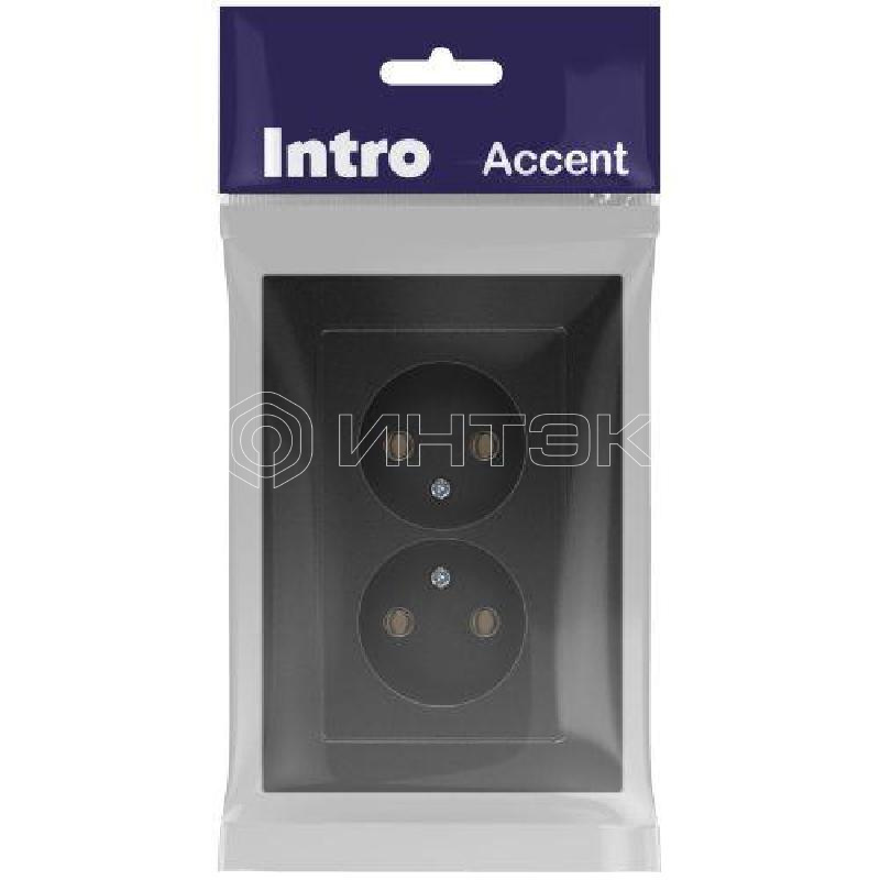 Розетка 2-м СП Accent 6-204-05 16А IP20 250В 2P AL/CU антрацит Intro Б0063465 изображение, фото