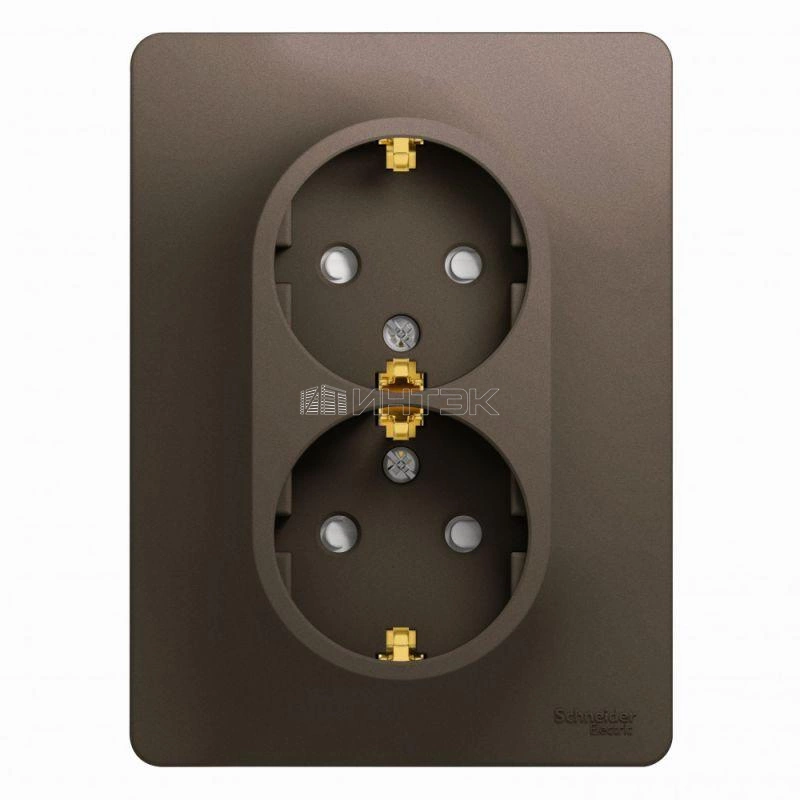 Розетка 2-м Glossa 16А с заземл. защ. шторки в сборе шоколад Systeme Electric GSL000826 изображение, фото