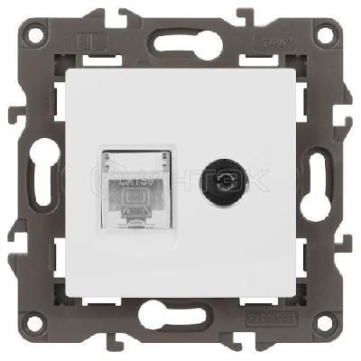 Розетка компьютерная + телевизионная Elegance 14-3110-01М RJ45+TV матов. бел. Эра Б0065767 изображение, фото