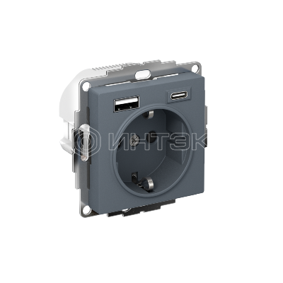 Розетка AtlasDesign 16А с 2-мя заряд. устройствами USB тип A+C 5В/2.4А 2х5В/1.2А механизм грифель Systeme Electric ATN000732 изображение, фото