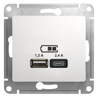 Розетка USB Glossa тип A+C 5В/2.4А 2х5В/1.2А механизм бел. Systeme Electric GSL000139 изображение, фото