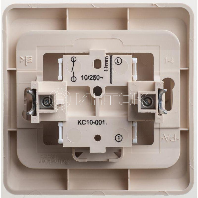 Выключатель кнопочный 1-кл. СП Этюд 10А IP20 с самовозвратом крем. Systeme Electric KC10-001K изображение, фото