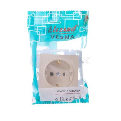Розетка 1-м СП Vesna с заземл. ПБТ механизм крем. LEZARD 742-0388-122B изображение, фото