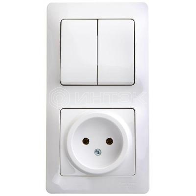 Блок комбинированный Glossa (розетка + 2-кл. выкл.) бел.  Systeme Electric GSL000172 изображение, фото