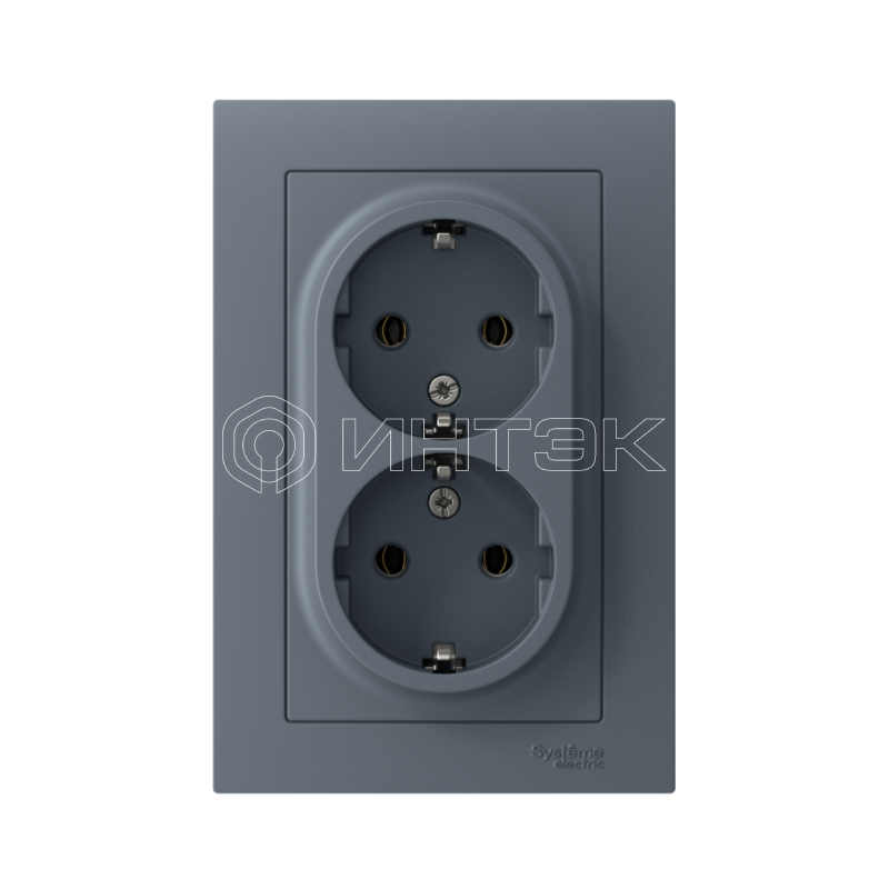 Розетка 2-м СП AtlasDesign 16А IP20 с заземл. в сборе грифель  Systeme Electric ATN000724 изображение, фото