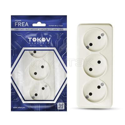 Розетка 3-м ОП Frea 16А IP20 250В без заземл. АБС-пластик беж. TOKOV ELECTRIC TKE-FR-R3-C02 изображение, фото