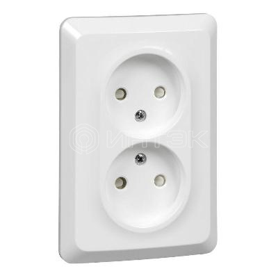 Розетка 2-м СП Этюд 16А IP20 250В без заземл. защ. шторки бел. Systeme Electric PC16-106B изображение, фото