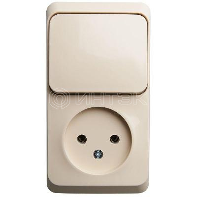 Блок ОП Этюд (1-м розетка без заземл. + 1-кл. выкл.) крем.  Systeme Electric BPA16-204K изображение, фото