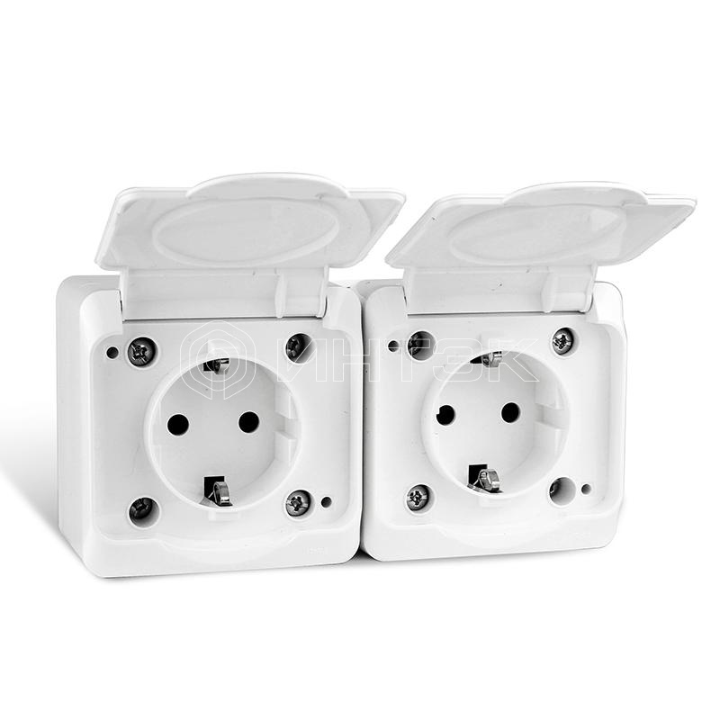 Розетка 2-м ОП Nix 16А IP54 250В с заземл. с крышкой бел. TOKOV ELECTRIC TKE-NX-R2Z-C01-IP54 изображение, фото