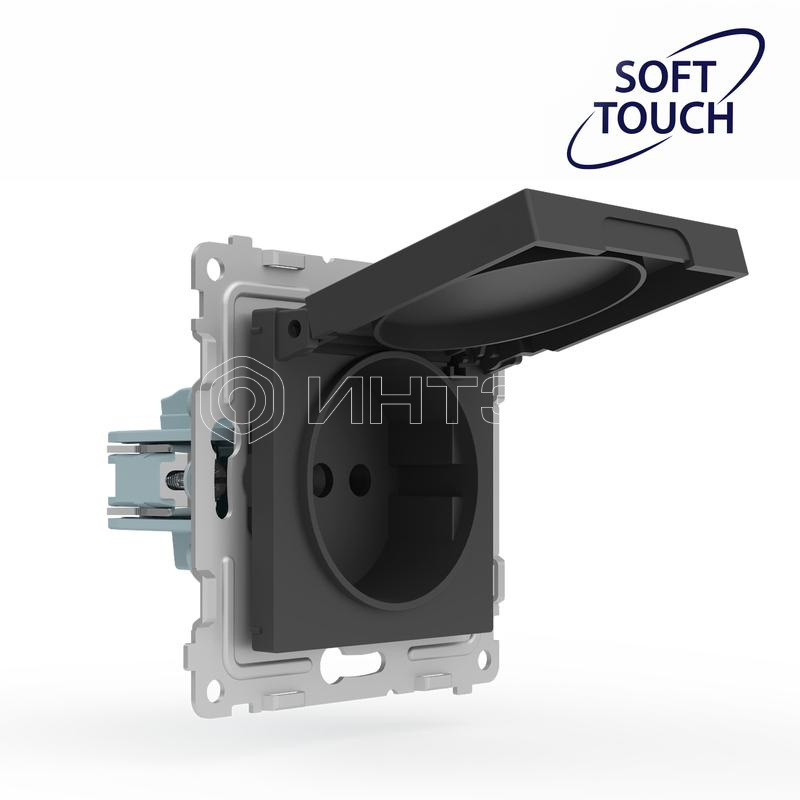 Розетка 1-м СП Pixel IP44 с заземл. с крышкой механизм карбон TOKOV ELECTRIC TKE-PX-R1ZSW1-C14-IP44 изображение, фото